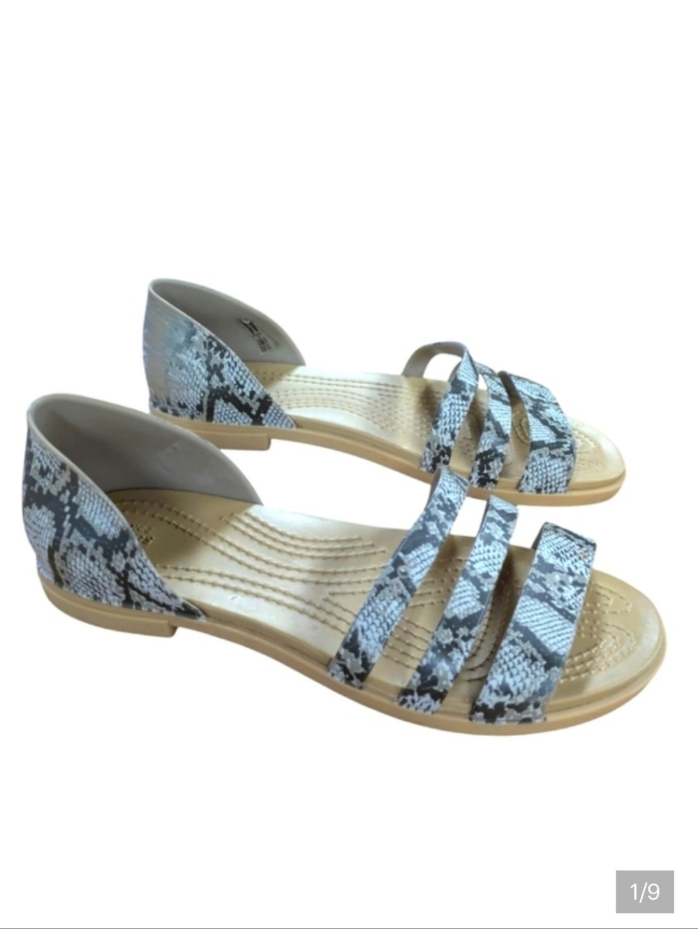 Crocs Tulum Open Flat Snake Print Sandal Size 5 - Picture 1 of 9